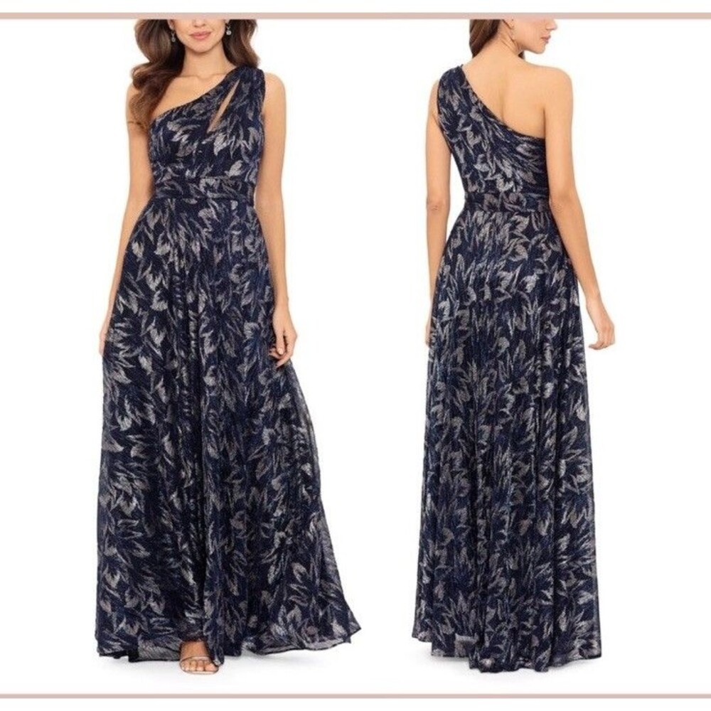 Betsy & Adam Women's One-Shoulder Metallic Gown Dress Sz: 12 NWT